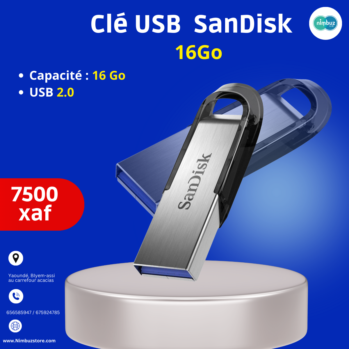 Clé USB 2.0 SanDisk Cruzer Blade 64 Go - (Prix en fcfa)