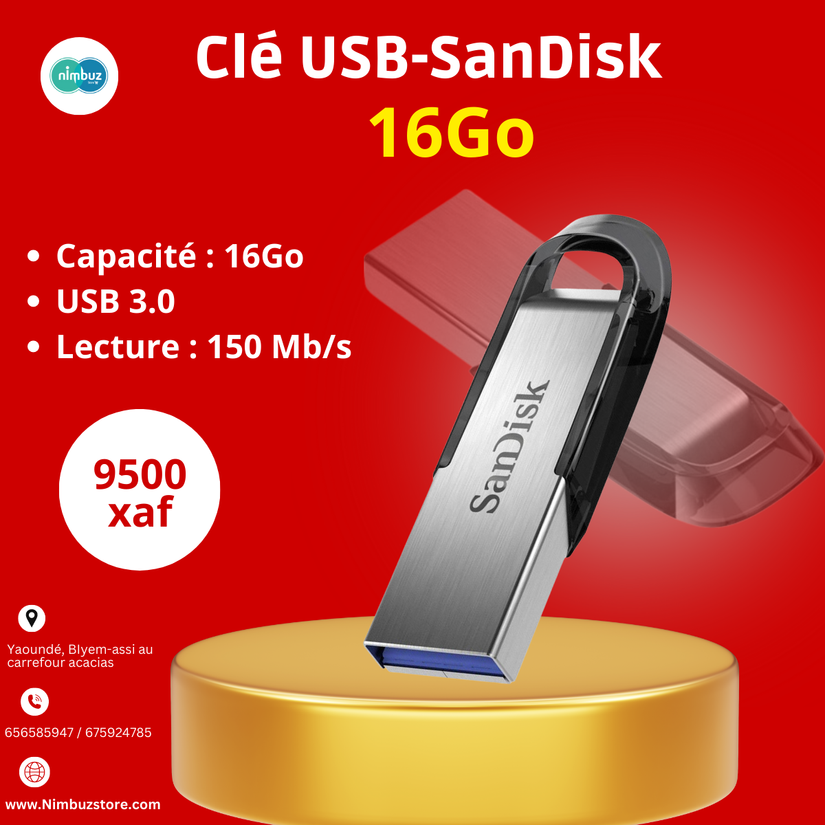 Clé USB 2.0 Cruzer Blade 128 Go SANDISK à Prix Carrefour